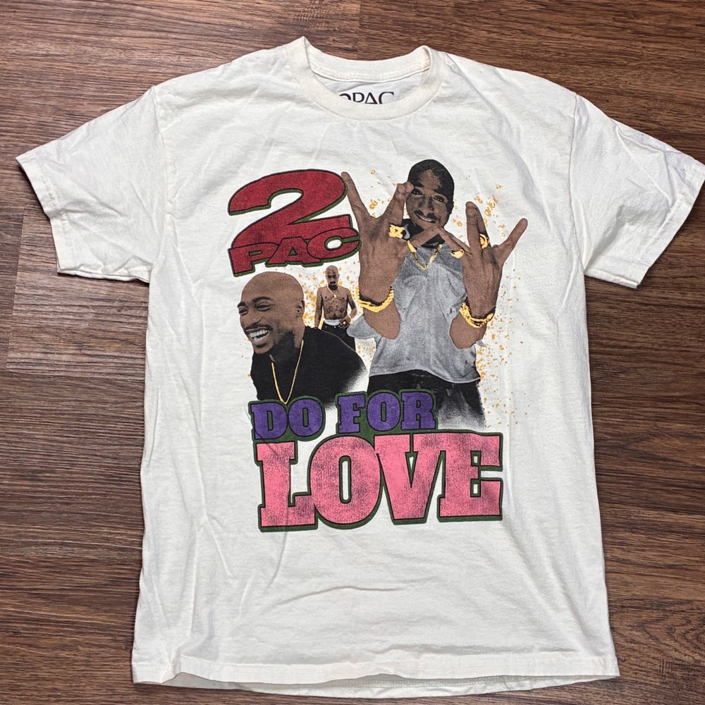 2Pac Do For Love T-Shirt Men's M White Tupac Shakur Rap Hip Hop Graphic Tee